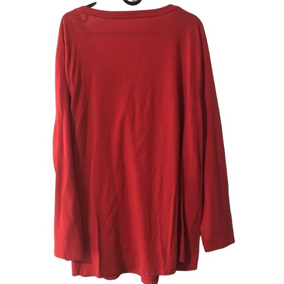 TERRA & SKY LONG SLEEVE V NECK WOMENS RED SHIRT - Picture 2 of 4